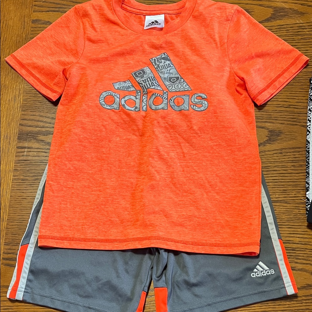 Adidas Vibrant Orange Tee and Gray Shorts Set